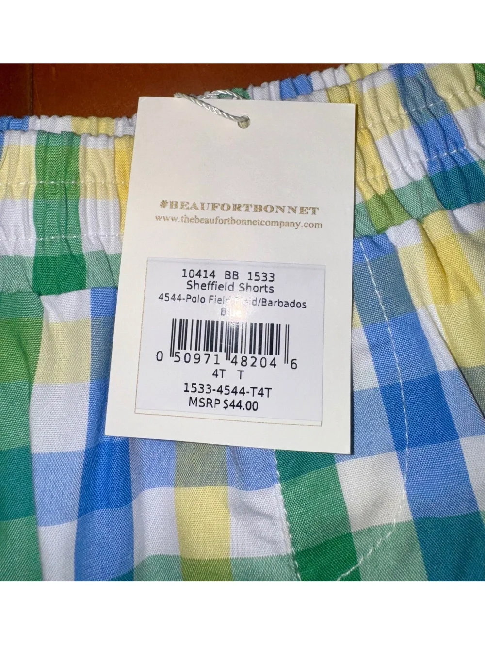 NWT TBBC The Beaufort Bonnet Company Sheffield Shorts 4T Plaid